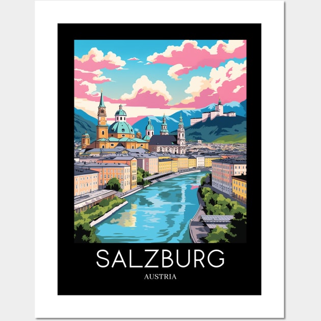 A Pop Art Travel Print of Salzburg - Austria Wall Art by Studio Red Koala